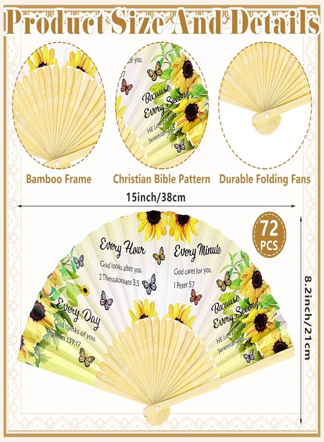 Youdaju 72 Pcs Christian Paper Hand Fans Foldable Church Handheld Fans Bulk Yellow Sunflower Foldable Bamboo Fan with Bamboo Frames Thank You Fan Vintage Handheld Fan for Bible Church Decorations Gift - Image 2